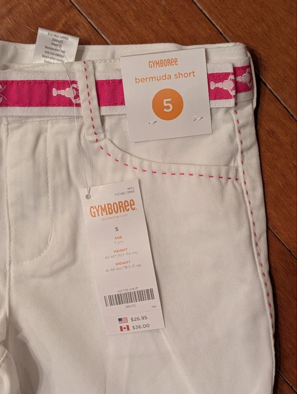 Vintage NWT Gymboree Girls' White Bermuda Shorts with Pink Lobster Belt - Size 5